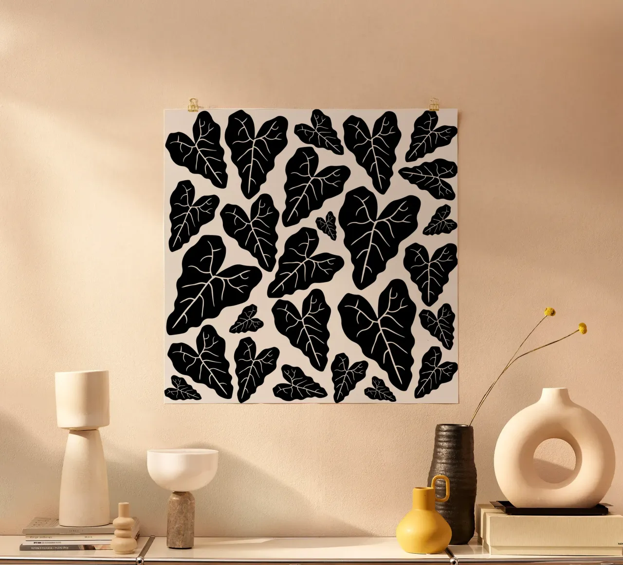 Black leaves pattern carta hahnemühle da baobabprintstore