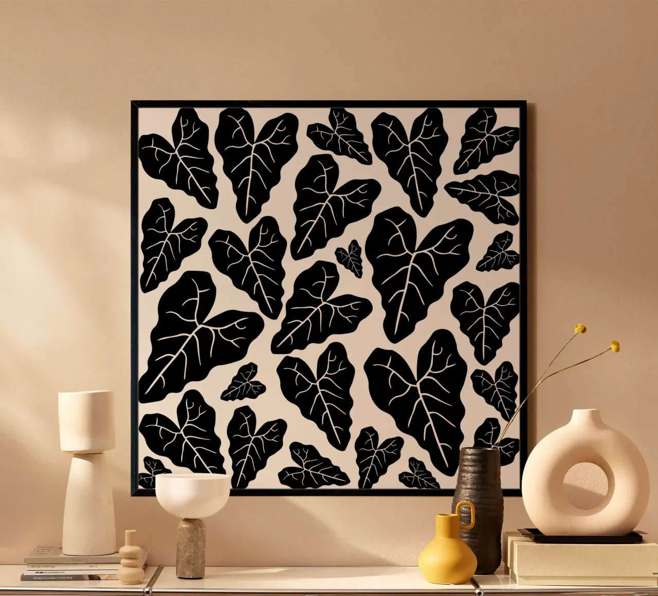 Black leaves pattern carta hahnemühle da baobabprintstore