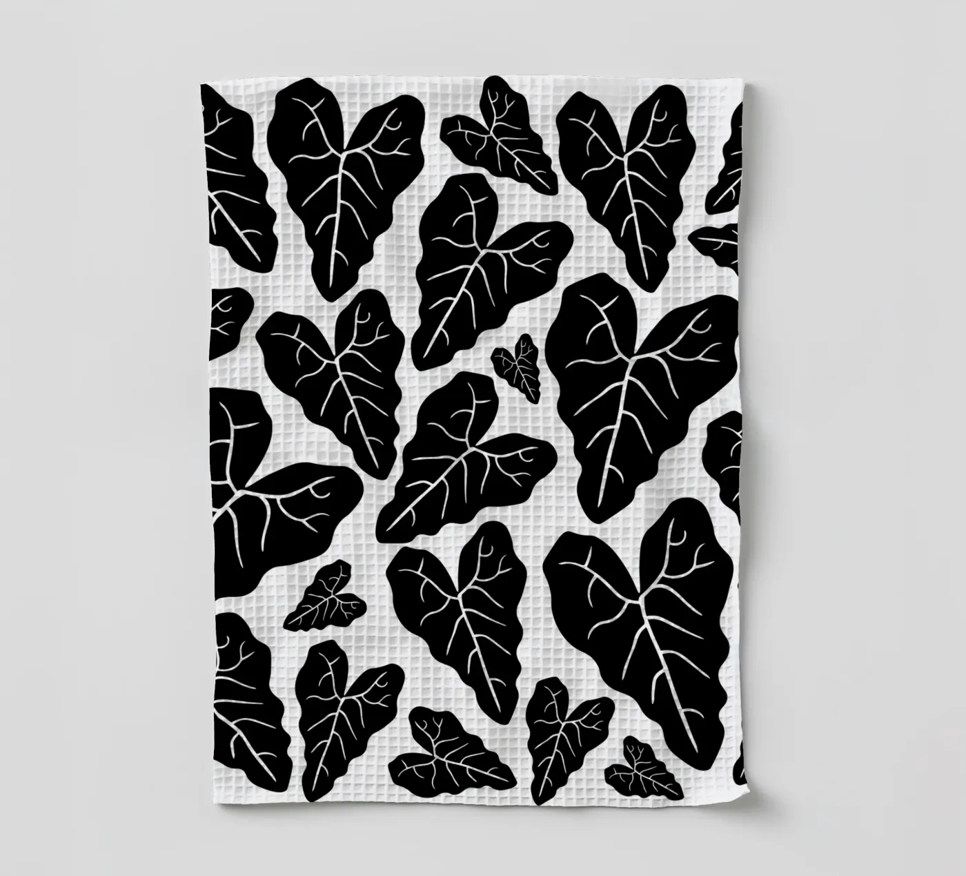Black leaves pattern theedoek van baobabprintstore