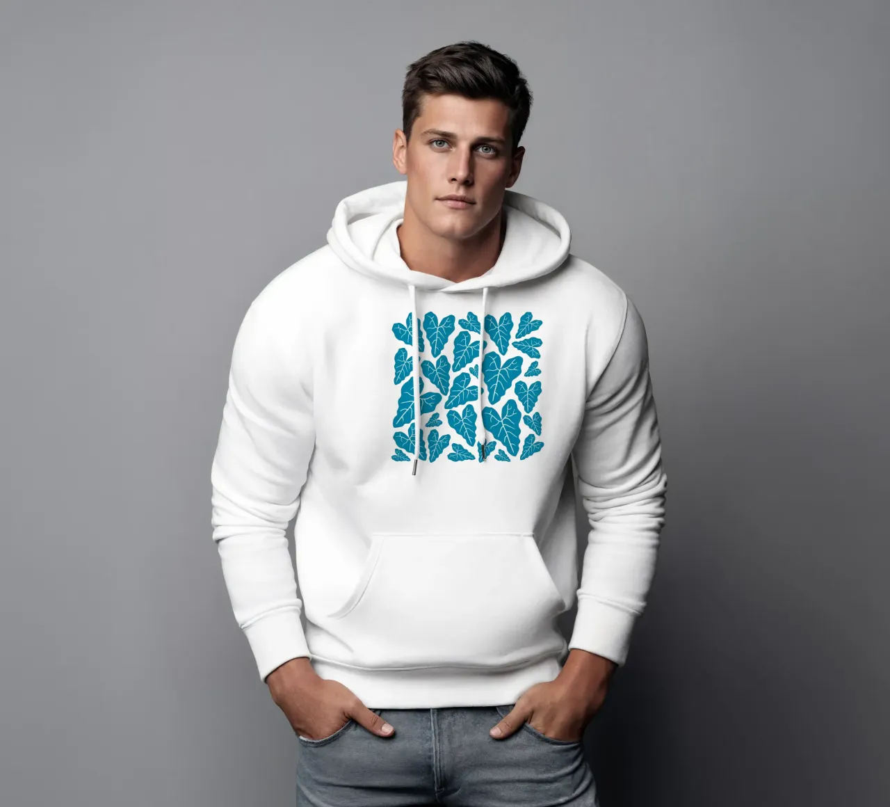 Blue leaves pattern felpa con cappuccio da baobabprintstore