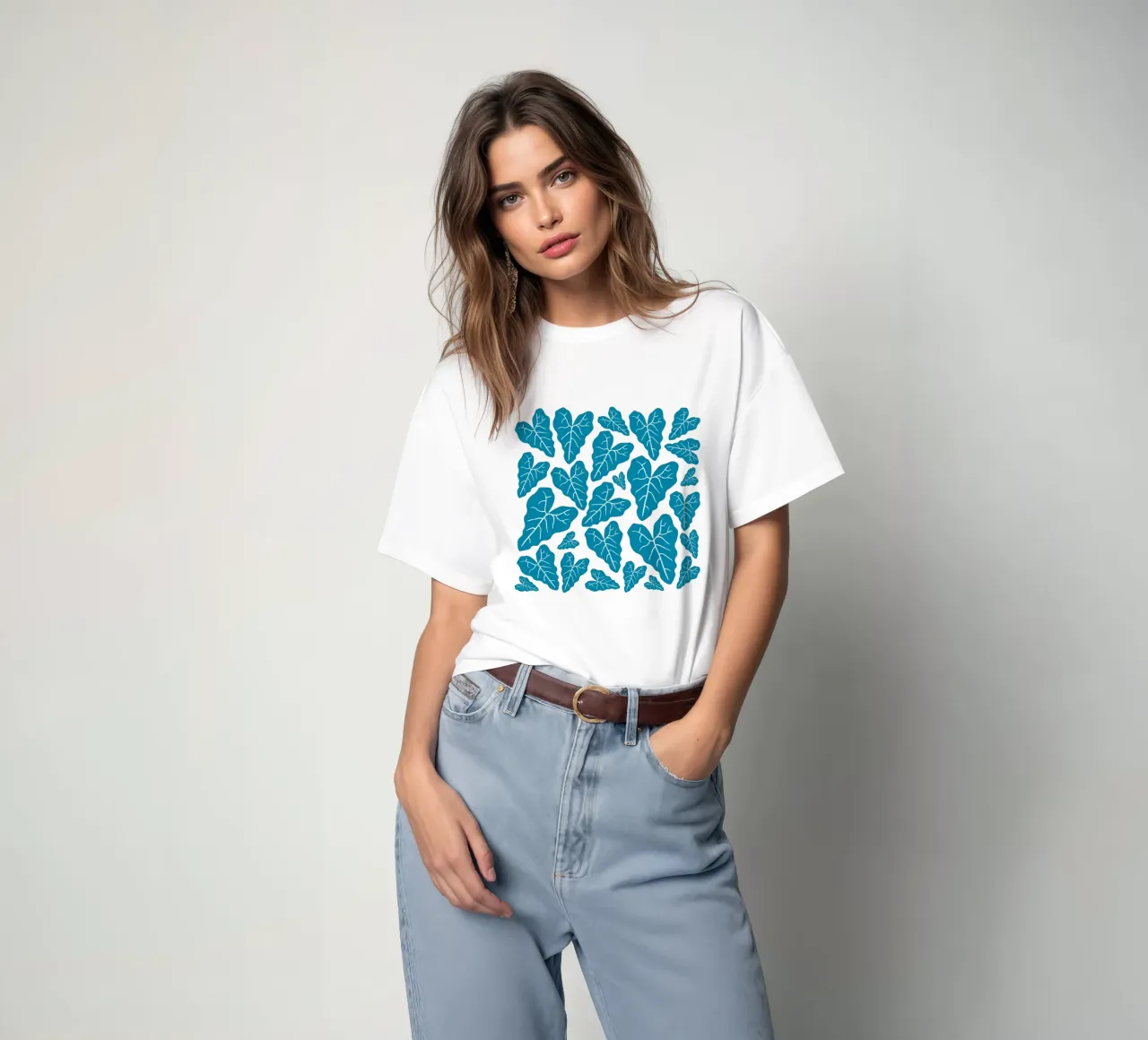 Blue leaves pattern t-shirt da baobabprintstore