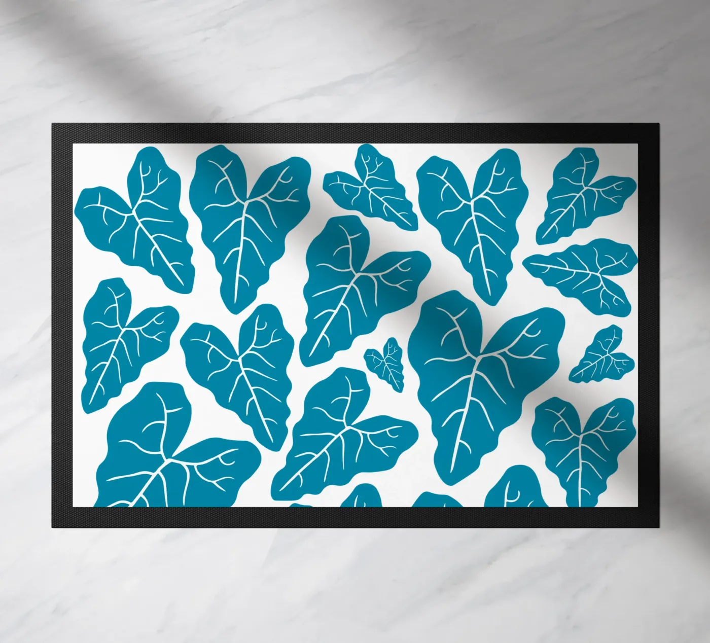 Blue leaves pattern deurmat van baobabprintstore