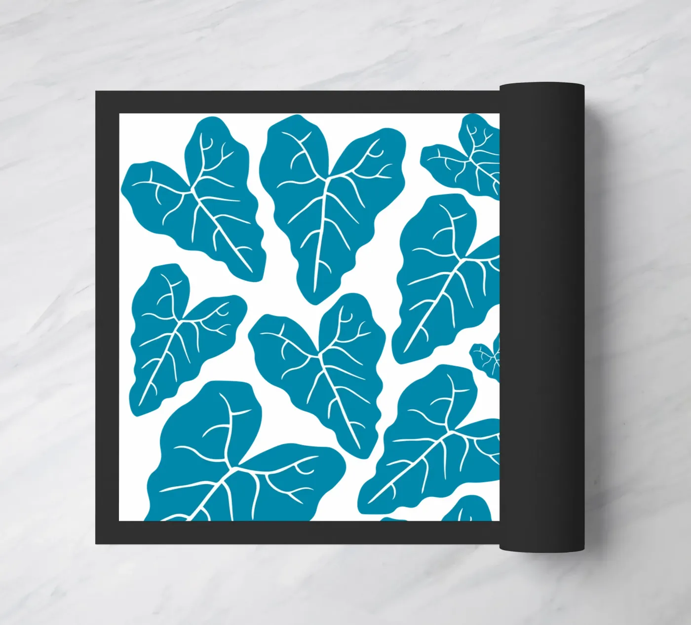 Blue leaves pattern deurmat van baobabprintstore
