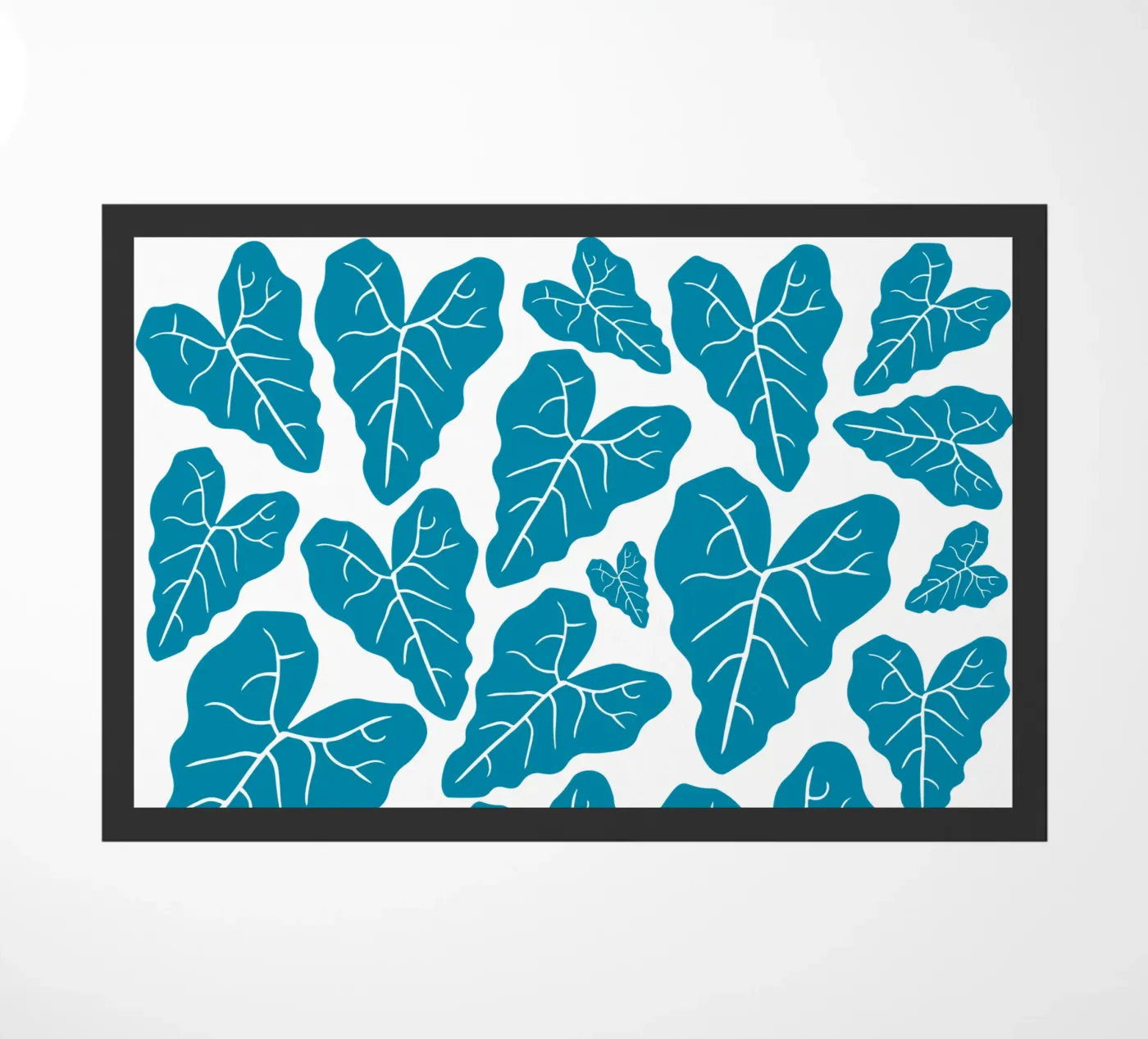 Blue leaves pattern deurmat van baobabprintstore