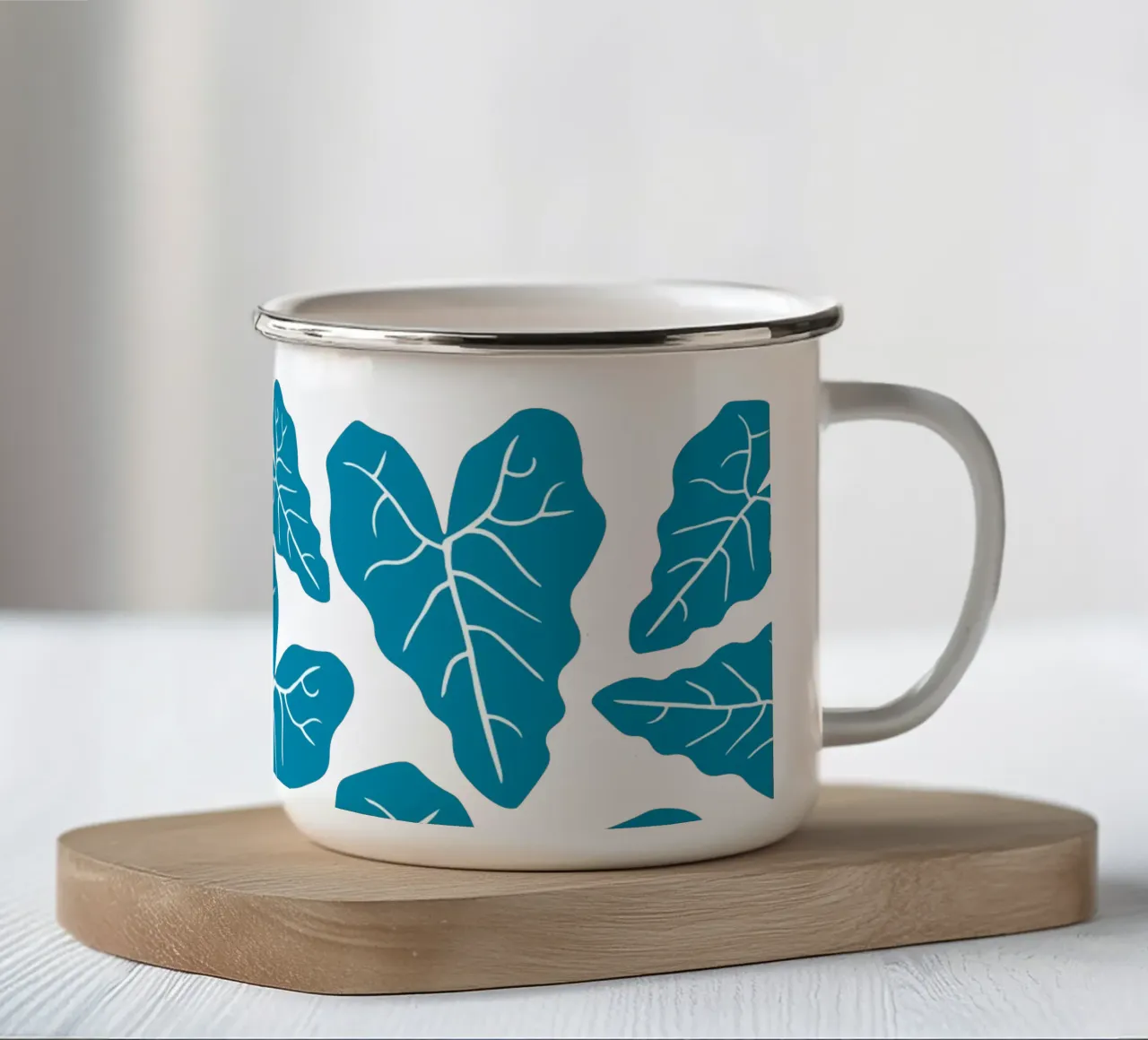 Blue leaves pattern tazza in smalto da baobabprintstore