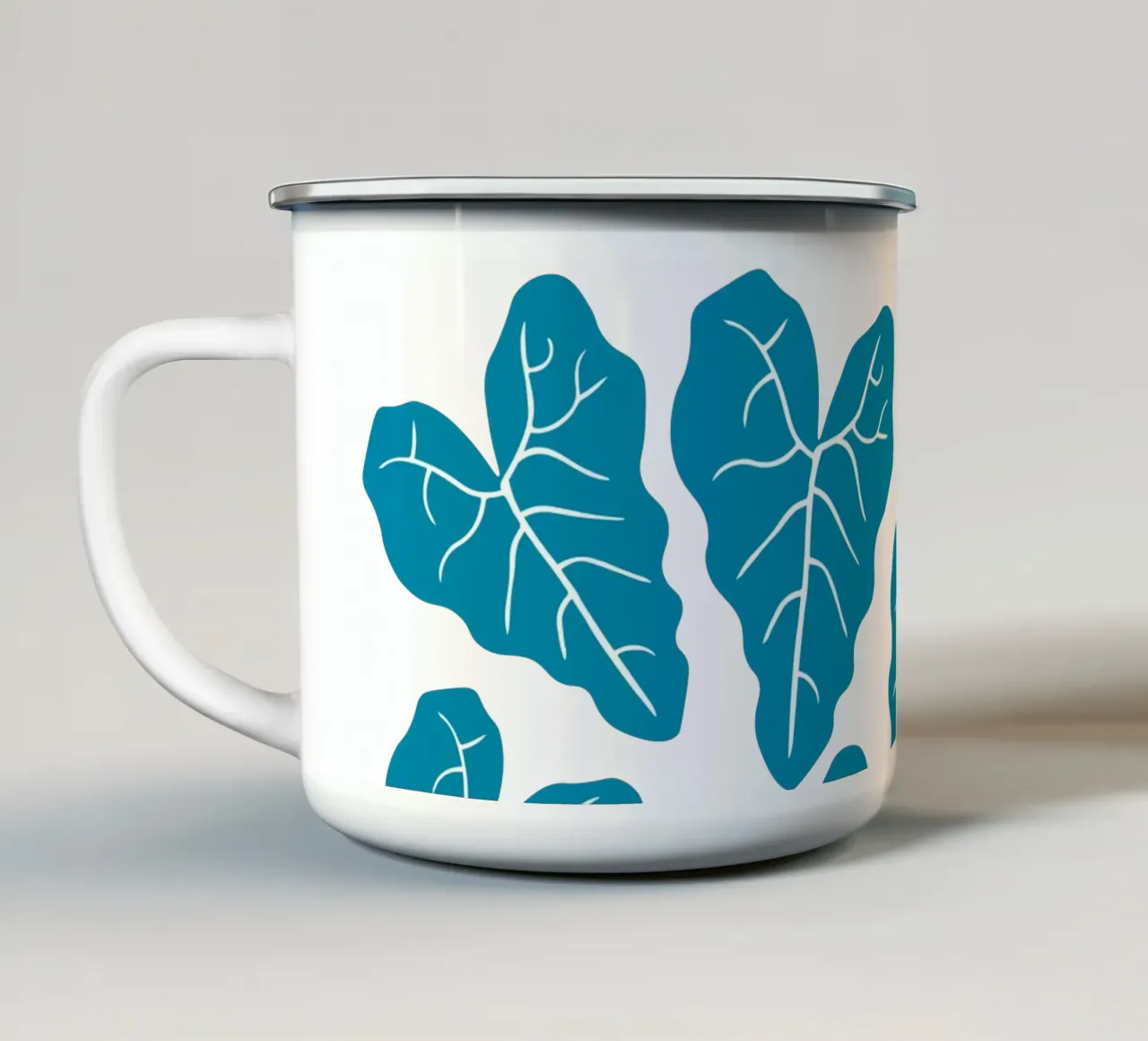 Blue leaves pattern tazza in smalto da baobabprintstore