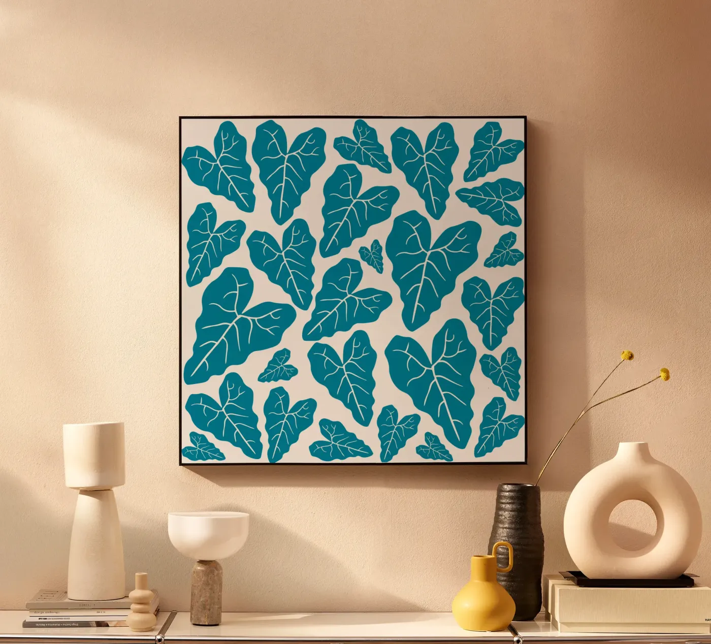 Blue leaves pattern alluminio dibond da baobabprintstore