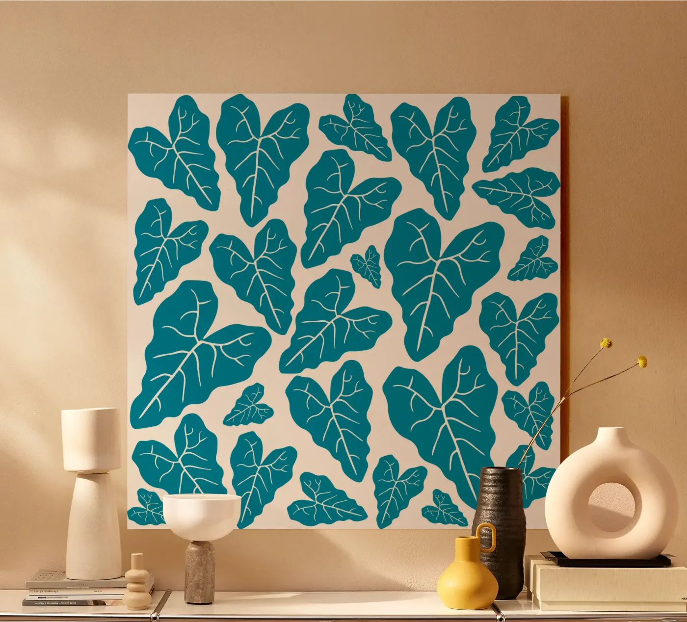 Blue leaves pattern alluminio dibond da baobabprintstore
