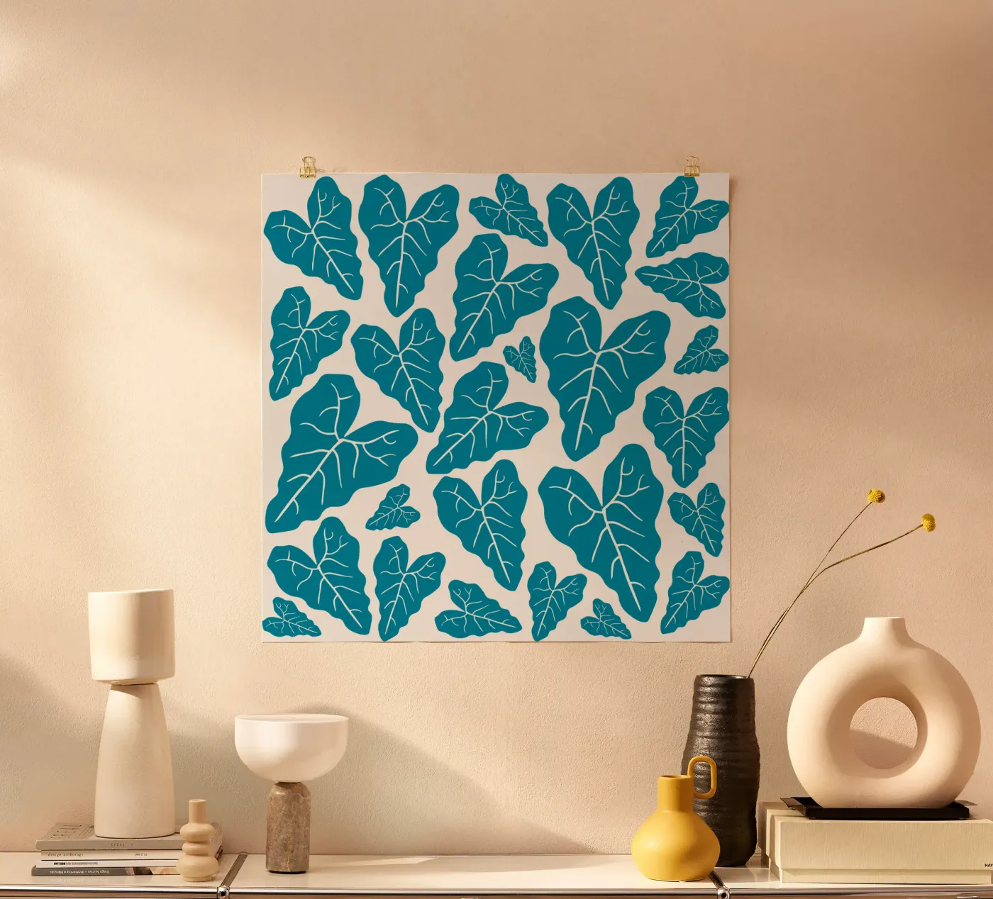 Blue leaves pattern Poster von baobabprintstore
