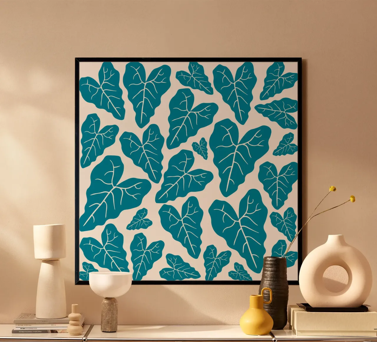 Blue leaves pattern poster by baobabprintstore