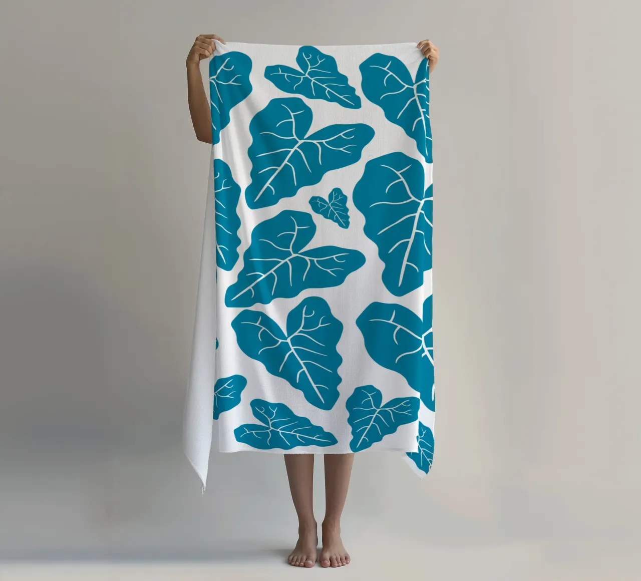 Blue leaves pattern telo mare da baobabprintstore