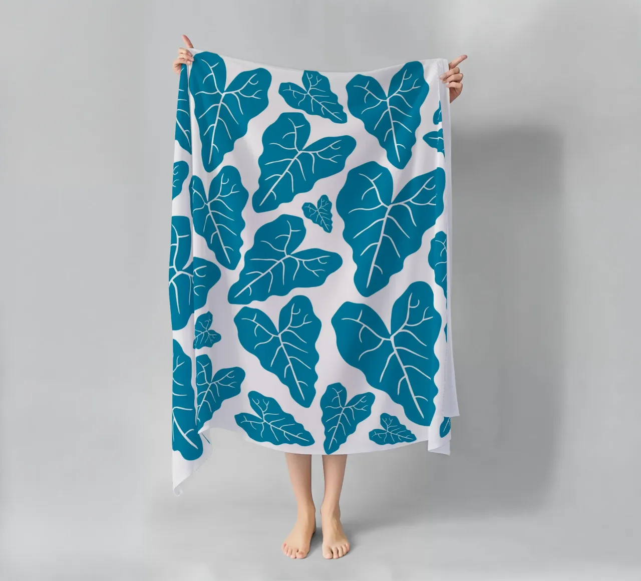 Blue leaves pattern telo mare da baobabprintstore