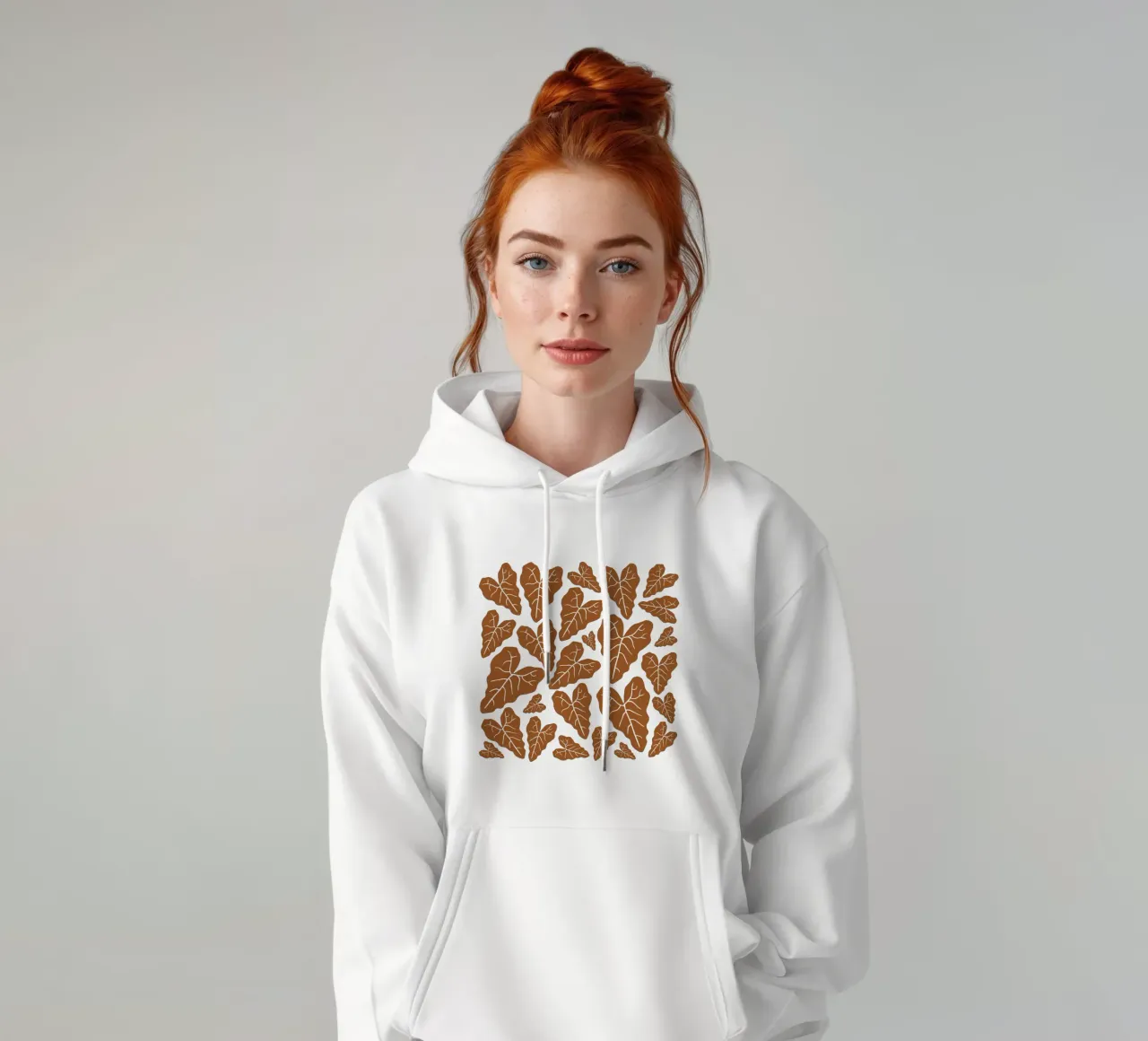 Brown leaves pattern felpa con cappuccio da baobabprintstore