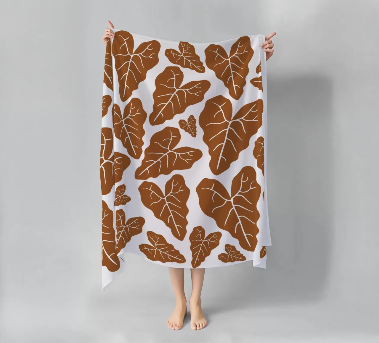 Brown leaves pattern beach towel by baobabprintstore
