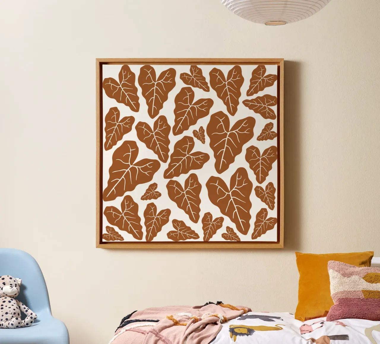 Brown leaves pattern tela con Cornice a cassetta da baobabprintstore