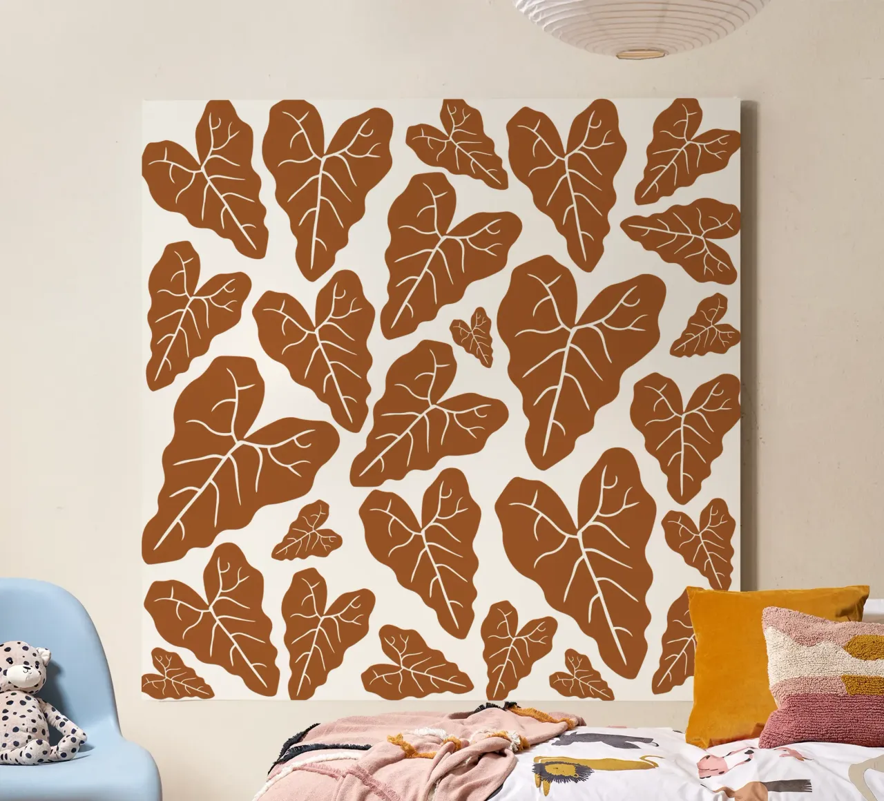Brown leaves pattern tela con Cornice a cassetta da baobabprintstore
