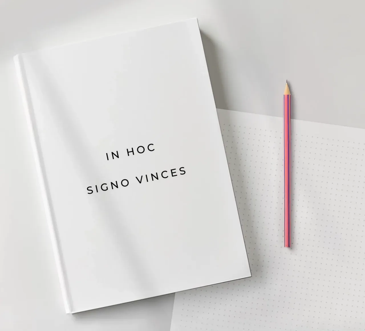 In hoc signo vinces - In this sign thou shalt conquer quote notebook by Paigaam Studio