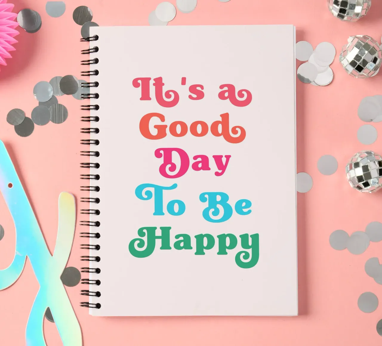 It's Good day to be happy quote spiral notebook by Paigaam Studio