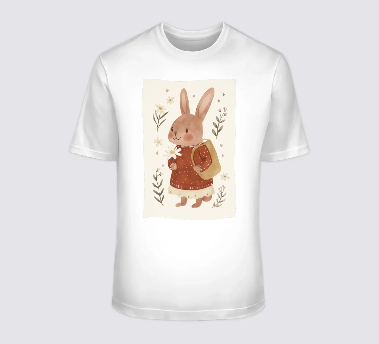 Bunny with Flowers, Kids Nursery Illustraion t-shirt by Little Lola