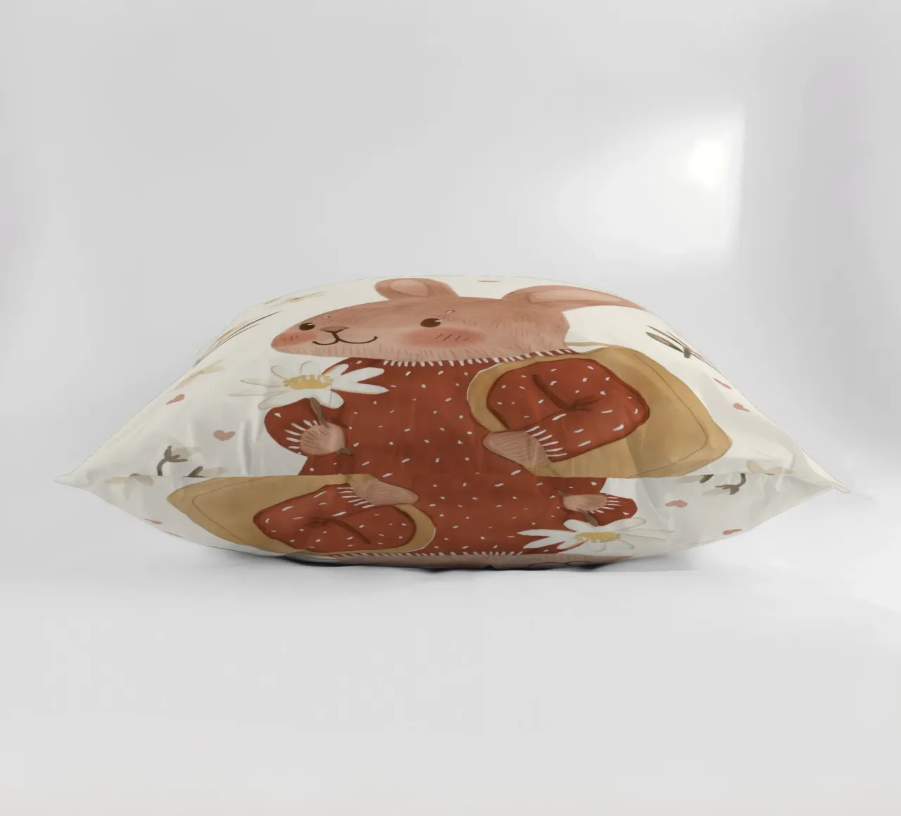 Coniglietto con fiori, illustrazione per bambini cuscino da Little Lola