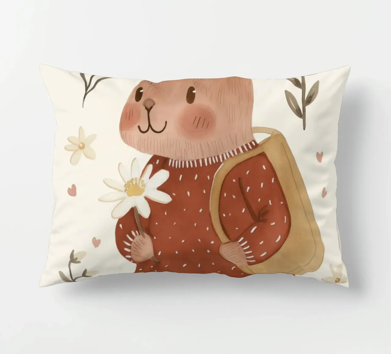 Coniglietto con fiori, illustrazione per bambini cuscino da Little Lola