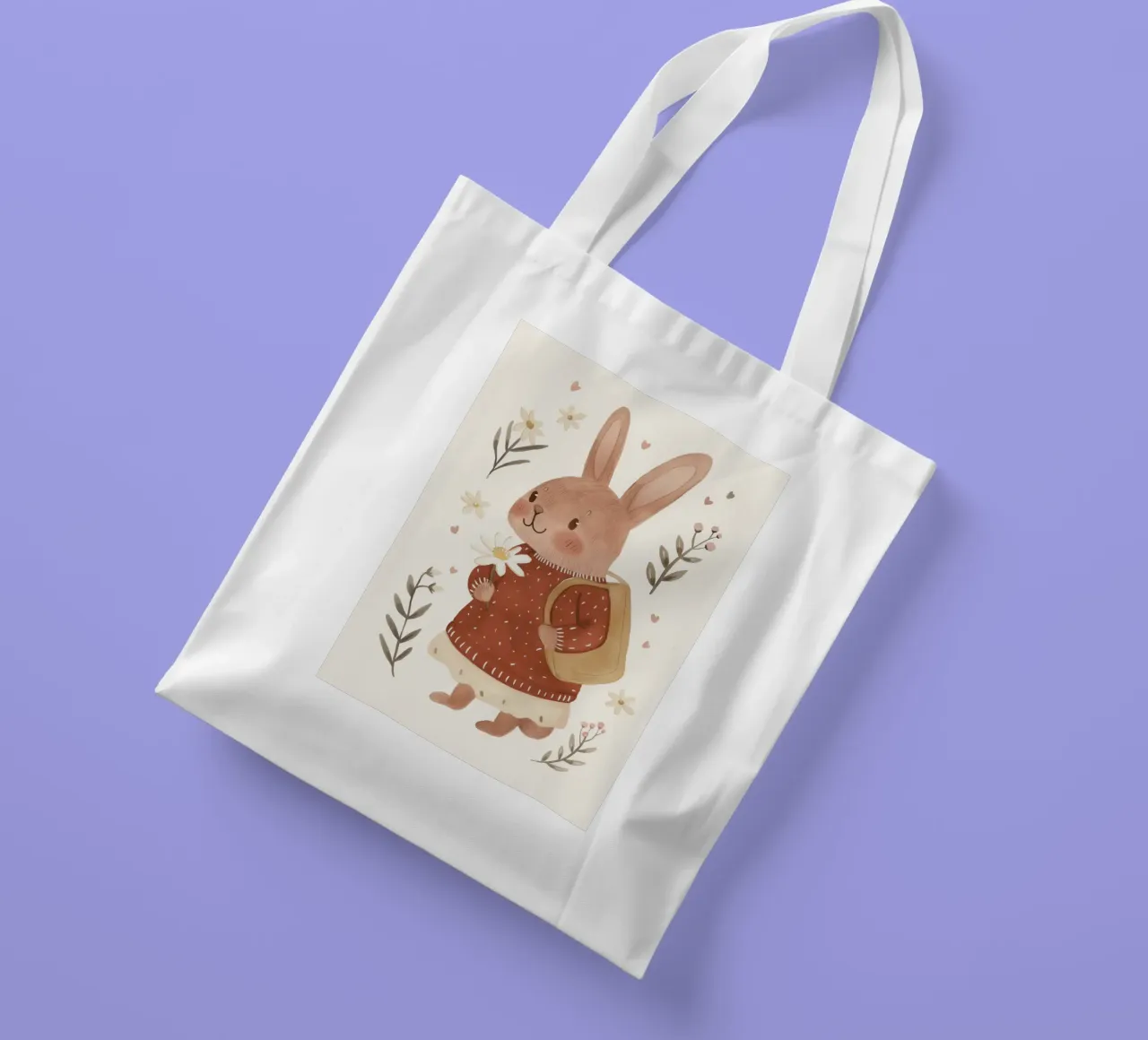 Bunny with Flowers, Kids Nursery Illustraion tote bag by Little Lola