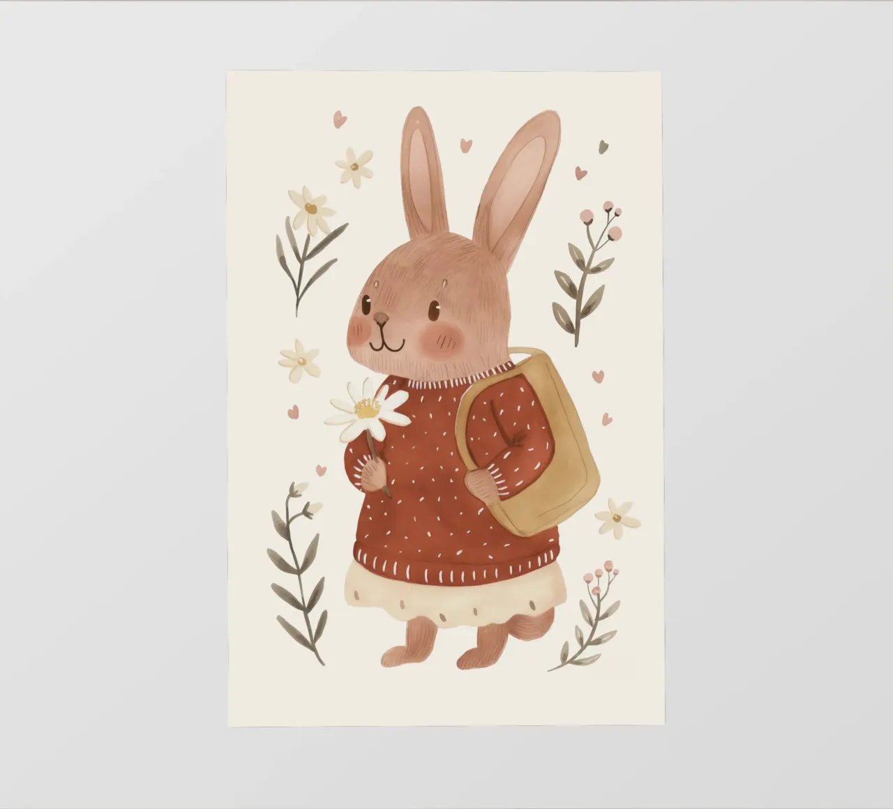 Coniglietto con fiori, illustrazione per bambini telo in pvc da Little Lola