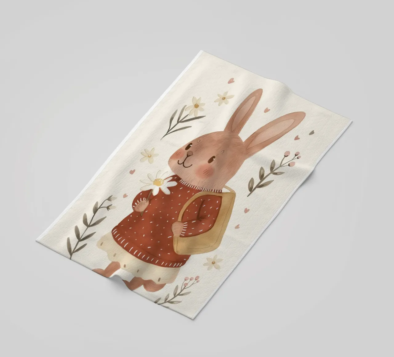 Coniglietto con fiori, illustrazione per bambini telo mare da Little Lola