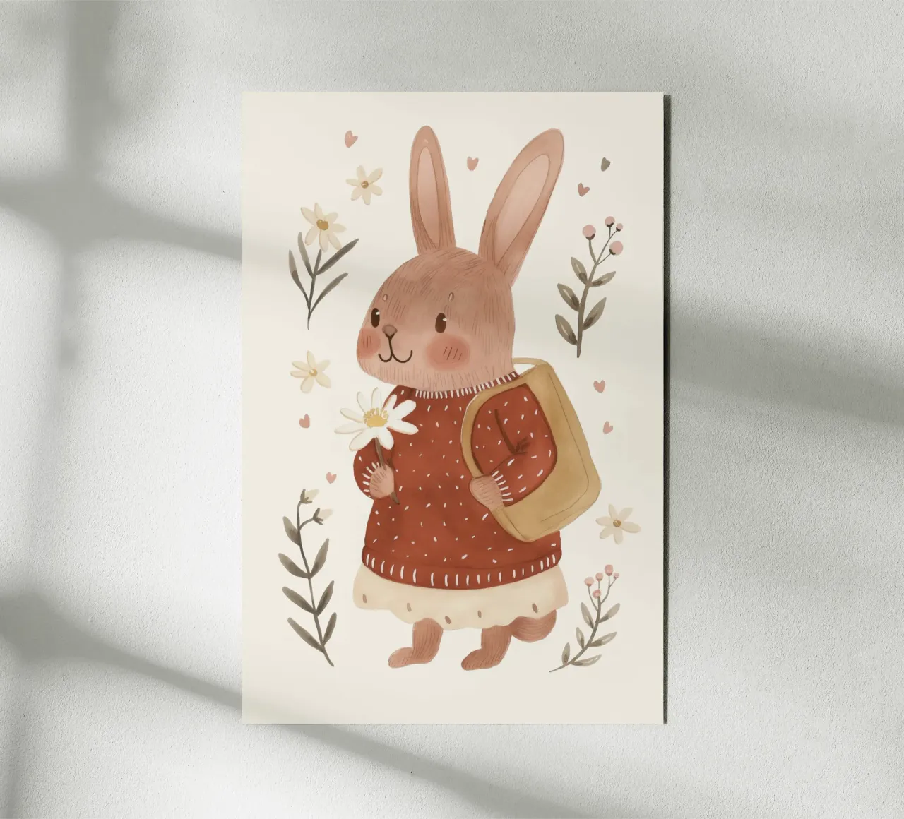 Coniglietto con fiori, illustrazione per bambini alluminio dibond da Little Lola