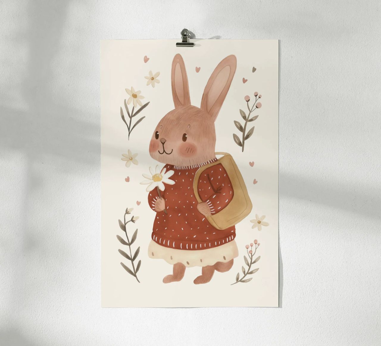Hase mit Blumen, Kinderzimmer-Illustration Poster von Little Lola