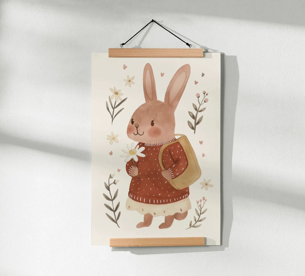 Hase mit Blumen, Kinderzimmer-Illustration Poster von Little Lola
