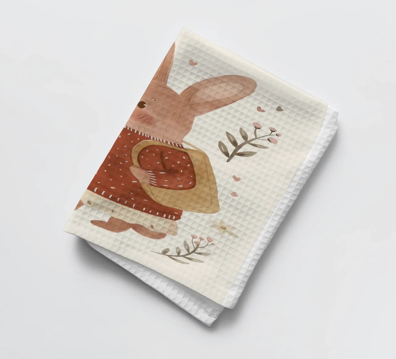 Bunny with Flowers, Kids Nursery Illustraion tea towel by Little Lola
