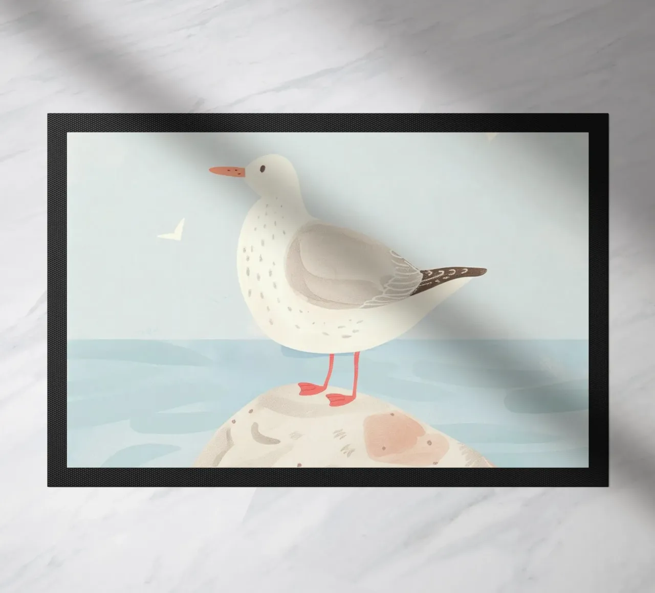 Cute Seagull Pastel Kids Playroom, Nursery Print Fußmatte von Little Lola