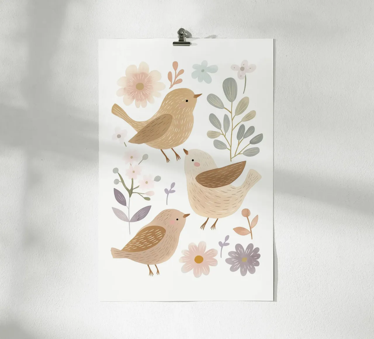Uccelli e fiori, stampa per cameretta, cameretta pastello per bambini poster da Little Lola