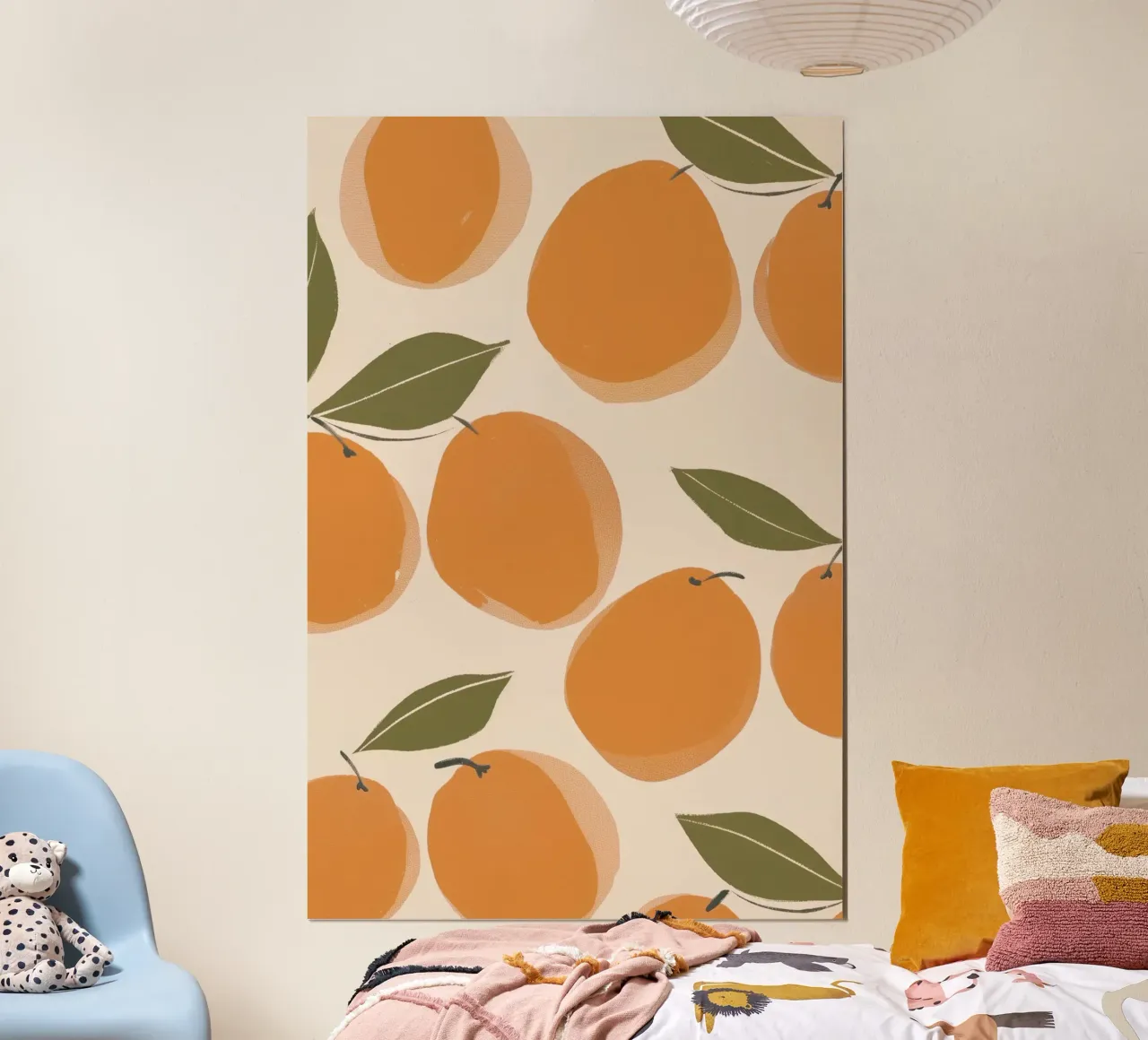 Illustrazione arancione pastello, stampa di frutta, decorazione per l'asilo nido poster con telaio in alluminio da Little Lola