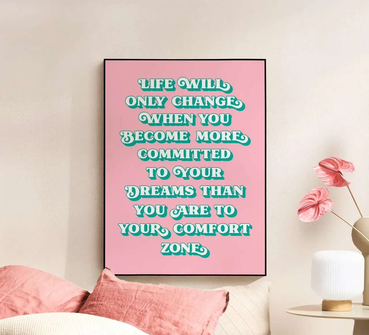 Become more commited to your dreams quote (Pink Tone) acrylic glass by Paigaam Studio