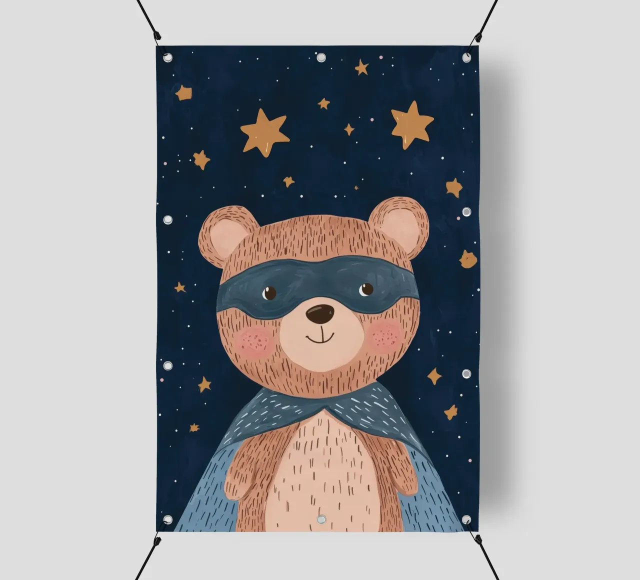 Orso supereroe, decorazioni per camerette per ragazzi telo in pvc da Little Lola