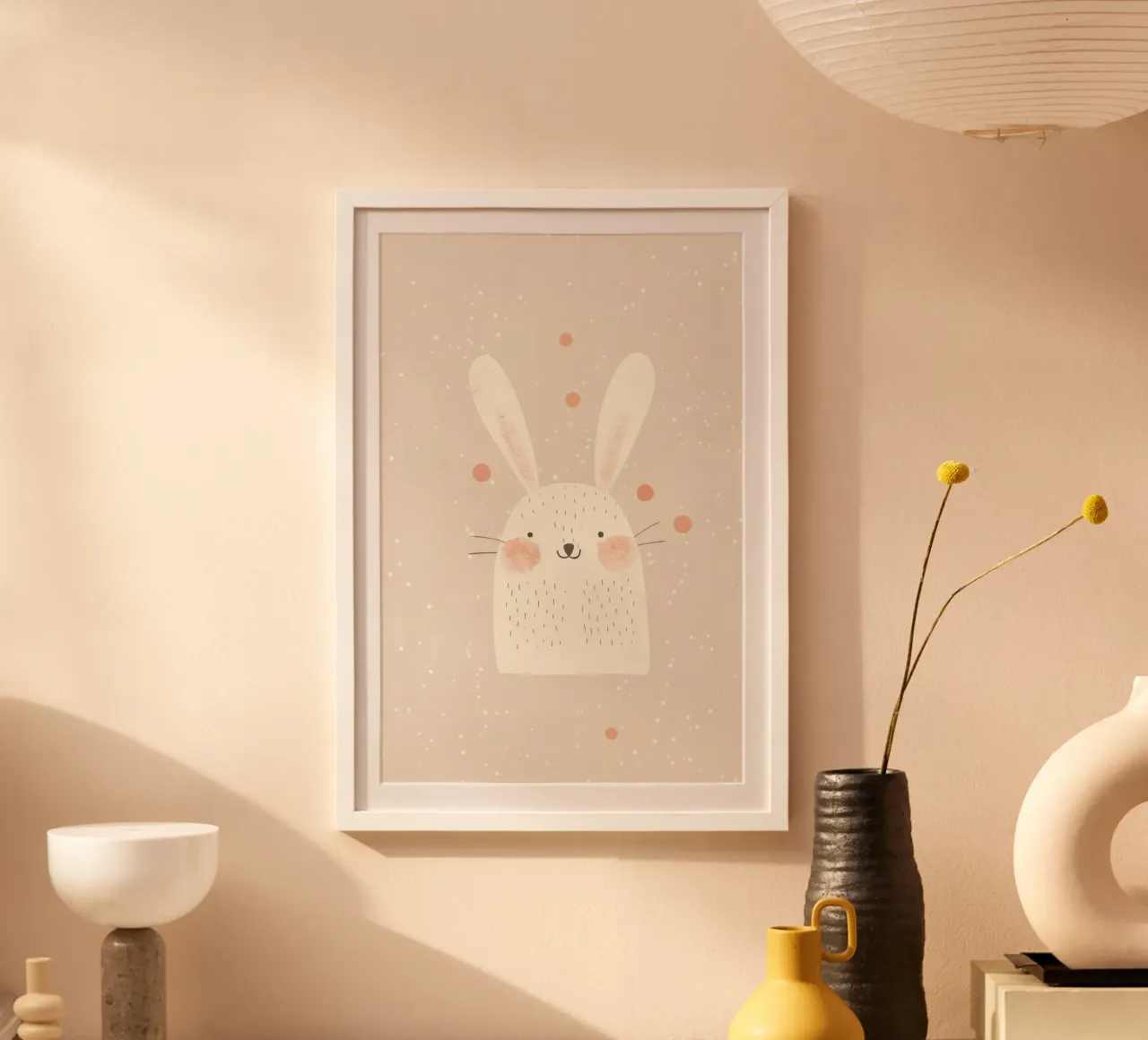 Illustrazione di coniglietto per la cameretta o la stanza dei giochi dei bambini poster con telaio in plastica da Little Lola