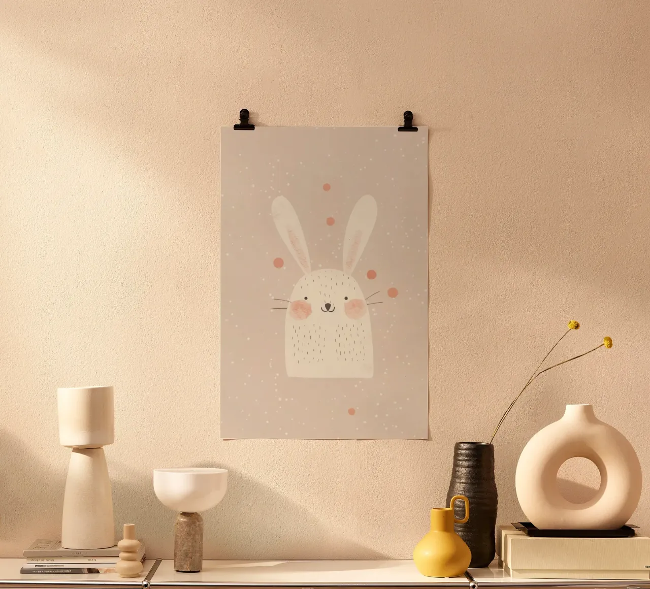 Illustrazione di coniglietto per la cameretta o la stanza dei giochi dei bambini poster con telaio in plastica da Little Lola