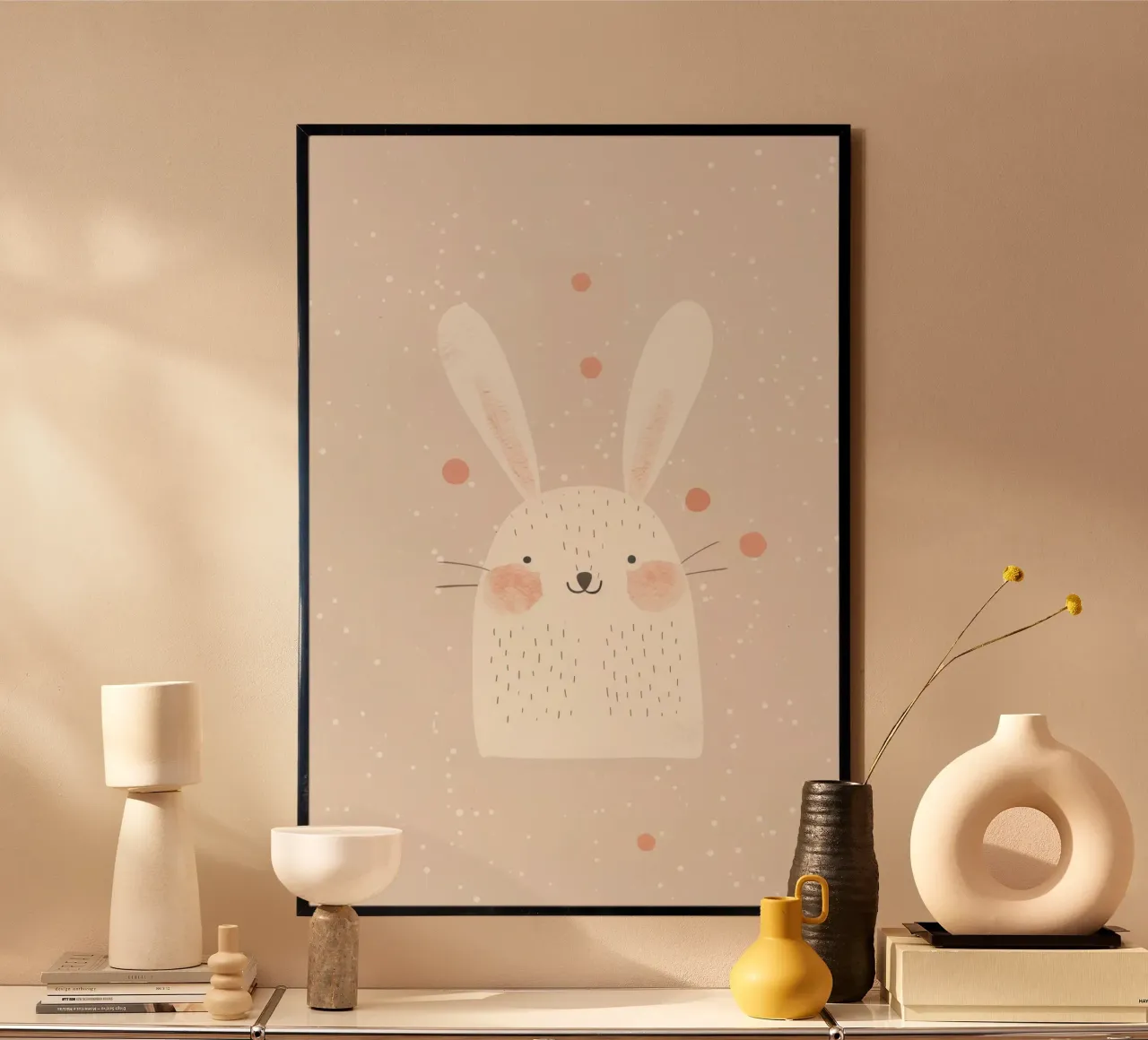 Illustrazione di coniglietto per la cameretta o la stanza dei giochi dei bambini poster con telaio in plastica da Little Lola