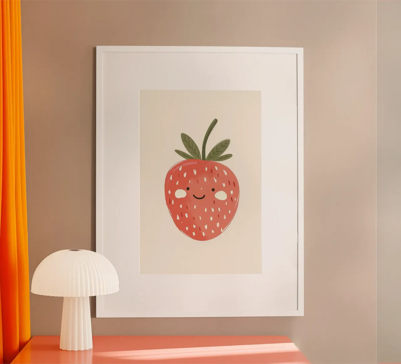 Stampa della fragola felice per la cameretta dei bambini poster con telaio in legno da Little Lola