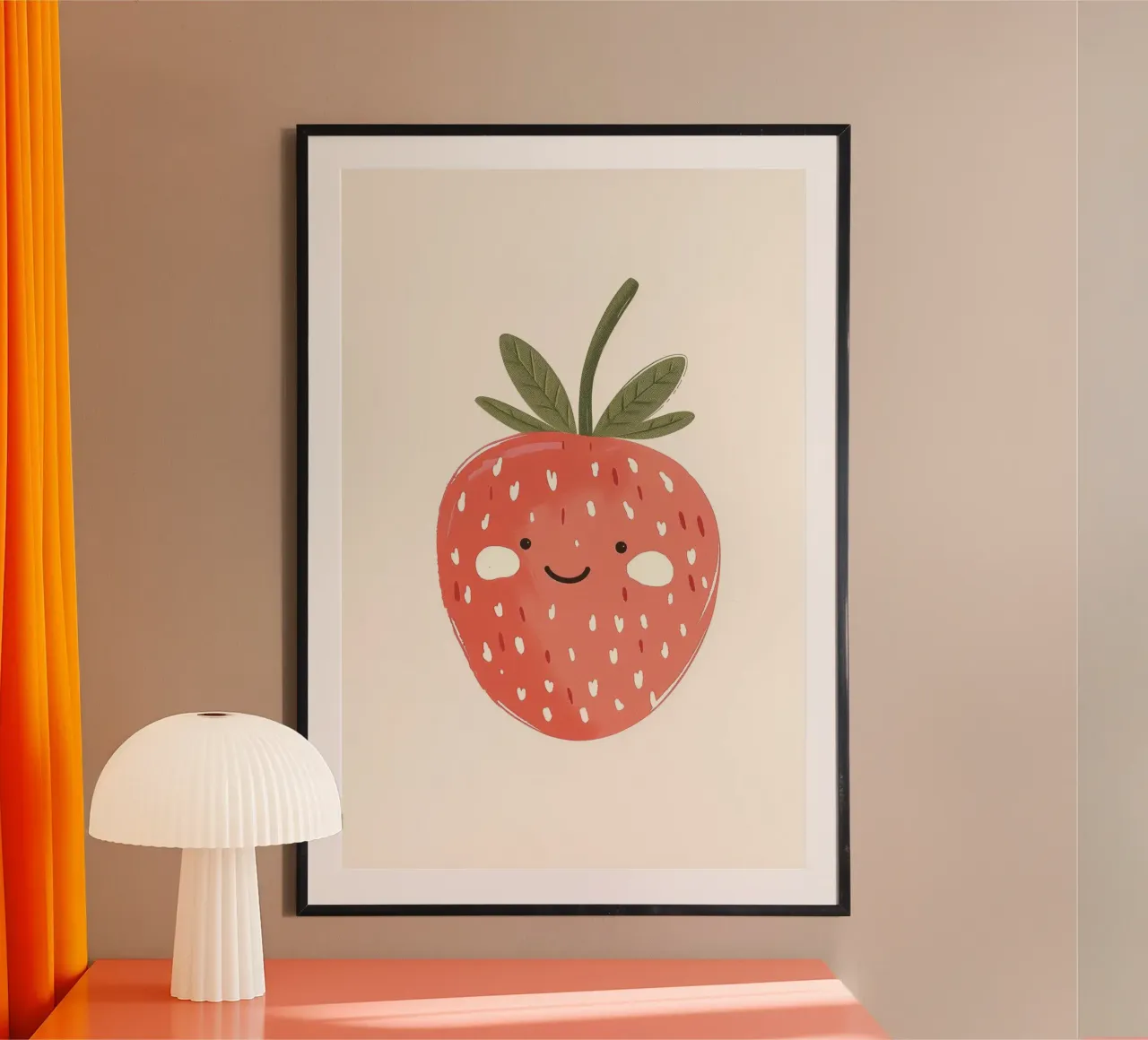 Stampa della fragola felice per la cameretta dei bambini poster con telaio in legno da Little Lola