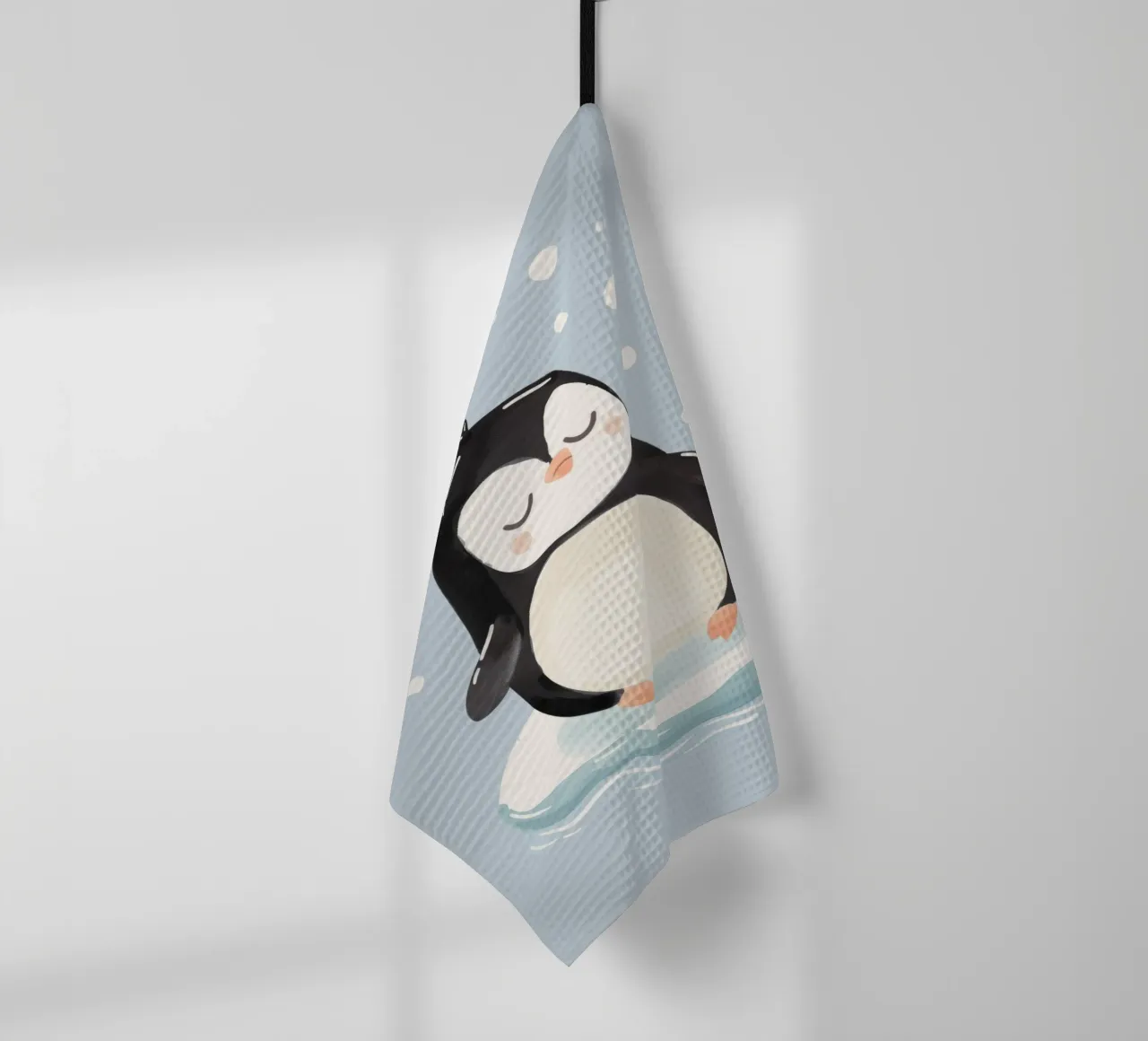 Cute Penguin, Kids Nursery Decor, Playroom Wall Art tea towel by Little Lola