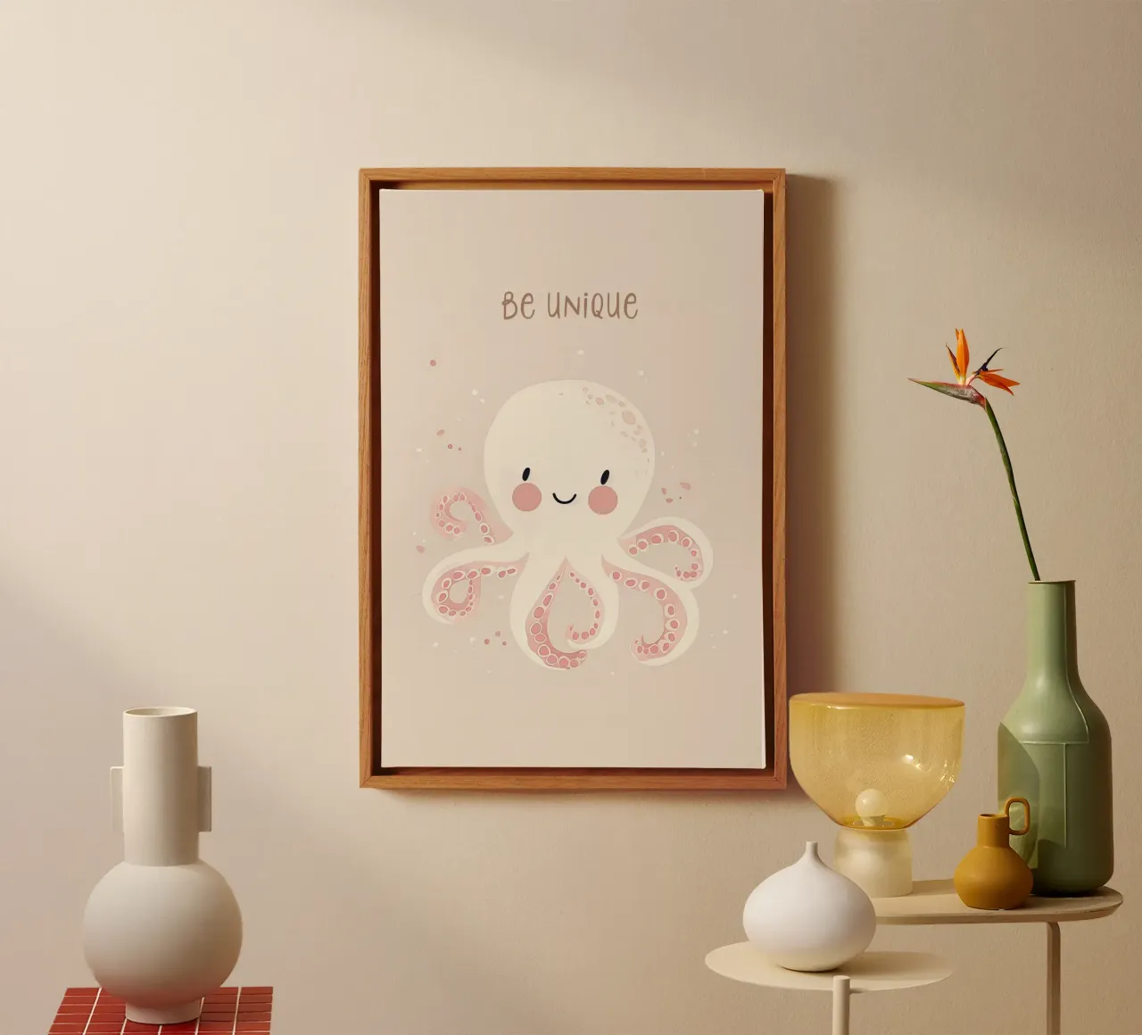 Design della cameretta per bambini Octopus, affermazione Be Unique tela con Cornice a cassetta da Little Lola