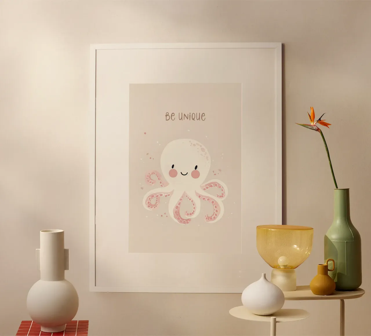 Design della cameretta per bambini Octopus, affermazione Be Unique carta hahnemühle da Little Lola
