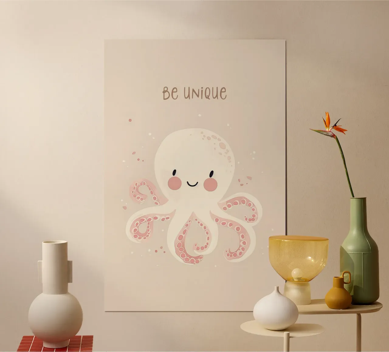 Design della cameretta per bambini Octopus, affermazione Be Unique carta hahnemühle da Little Lola