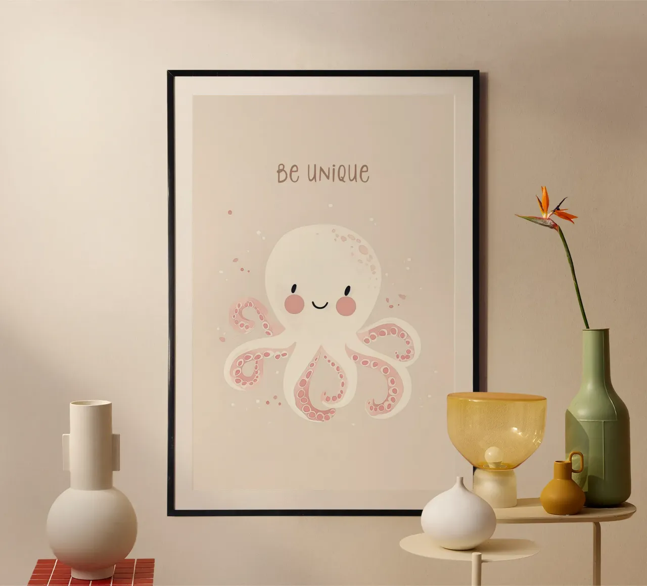 Design della cameretta per bambini Octopus, affermazione Be Unique carta hahnemühle da Little Lola