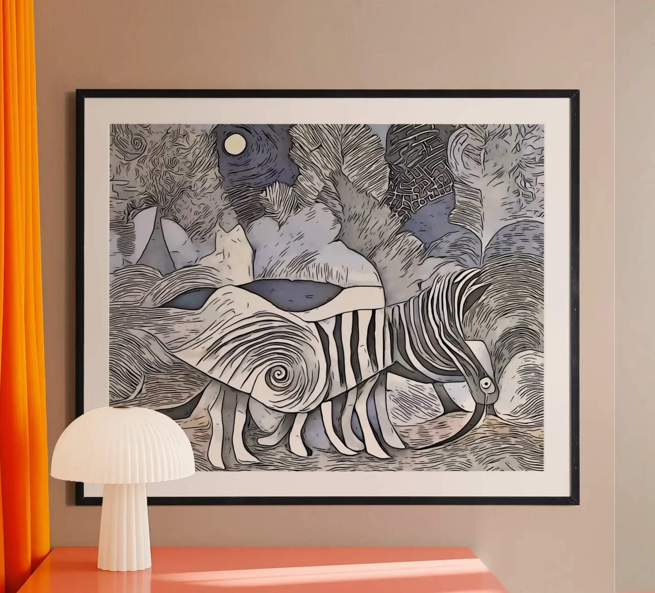 On safari in Africa, motif 1 poster with plastic frame by ZAMART