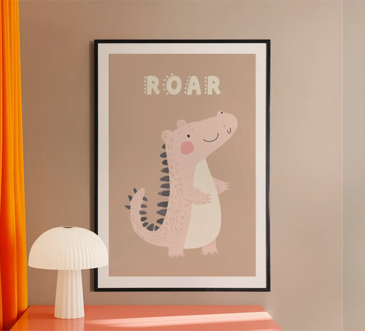 Stampa di dinosauri Roar per la cameretta dei bambini poster con telaio in plastica da Little Lola