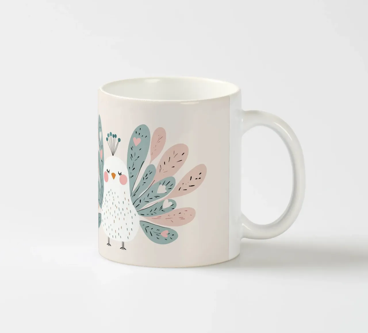 Illustrazione di un simpatico pavone per la cameretta o la stanza dei giochi dei bambini tazza in ceramica da Little Lola